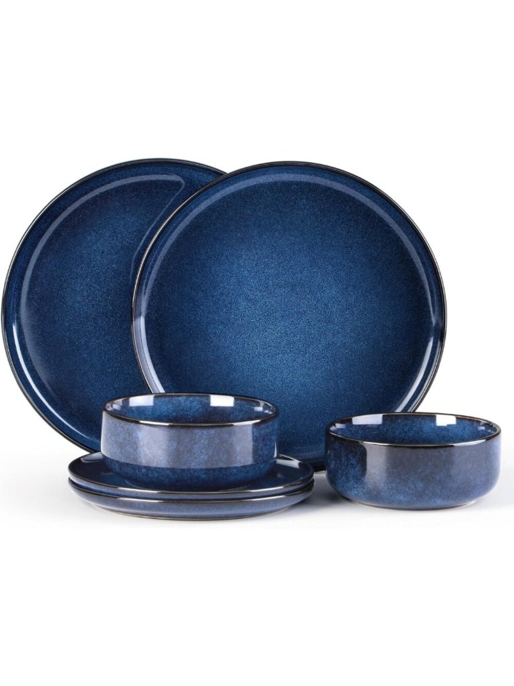 6-Piece Stoneware Dinnerware Set for 2 - Ceramic Plates & Bowls, Microwave Safe